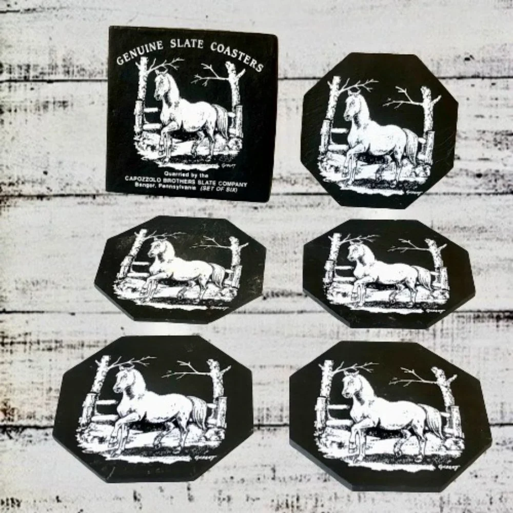 Horse Genuine Slate Coasters Capozzolo Brothers Co Pennsylvania Set of 5 New